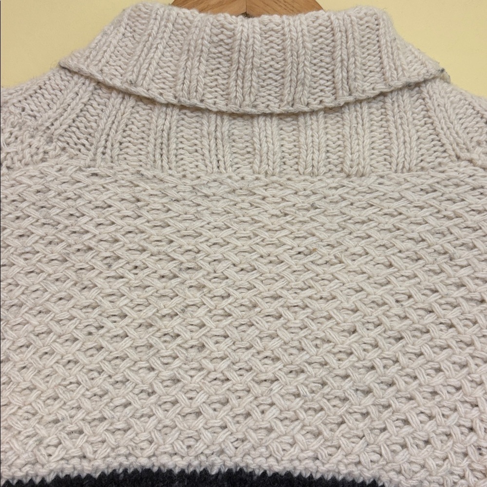 Vince | Cream Black Chunky Knit Shawl Fisherman Grandpa Wool Blend Cardigan L - Picture 16 of 17